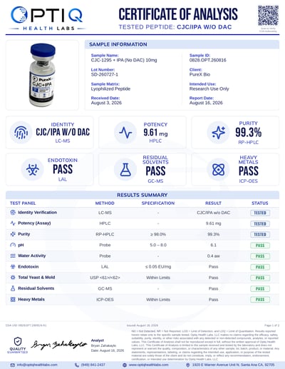 CJC-1295 + IPA (No DAC) 5+5mg 10 mg certificate of analysis