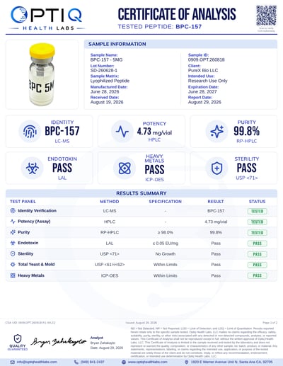 BPC-157 5 mg certificate of analysis