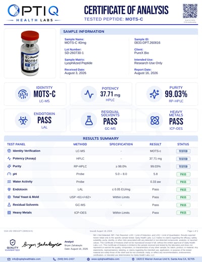 MOTS-C 40 mg certificate of analysis